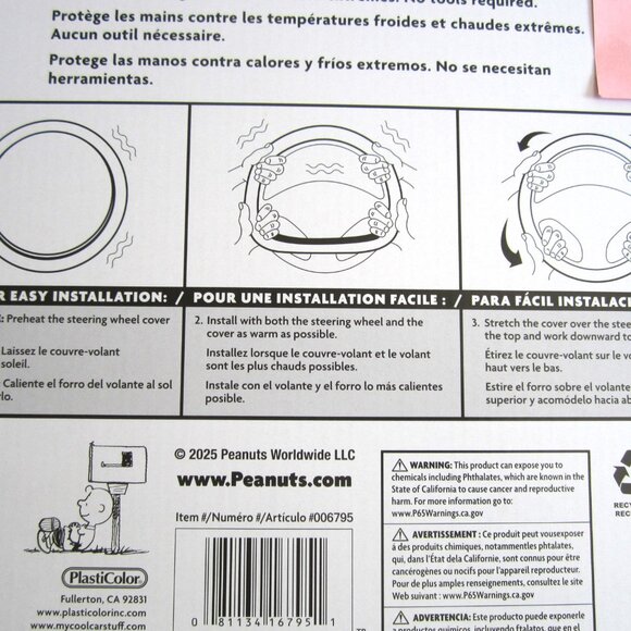 Snoopy Woodstock Sitting On Roof Peanuts Steering Wheel Cover - Picture 4 of 6